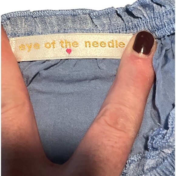 Eye Of The Needle Blue Button-Front Midi Dress With Ruffled Hem & Elastic Neckli - Picture 2 of 7